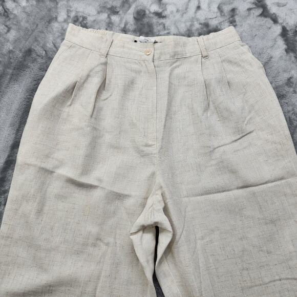 Vintage Sag Harbor Pants Womens 12 Tan Linen Blend Pleated High Rise Tapered - Picture 2 of 11